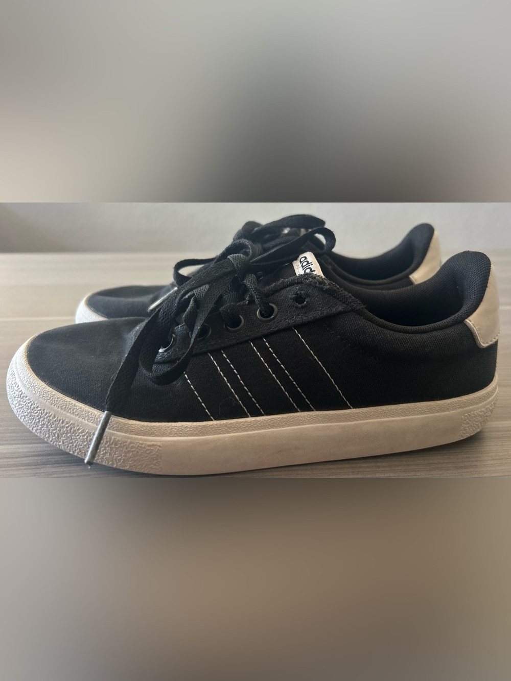 adidas Kids Black Canvas Lace-Up Sneakers with White Soles